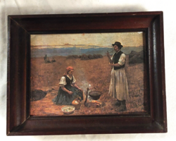 Bihari Sándor - Készül a vacsora, 1889 festmény reprodukció , másolat 17x13 cm kép akasztóval