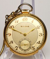 Bulova 10K Gold Rolled Plate vintage zsebóra eredeti dobozzal – 1930/40-es évek – 43 mm, működő