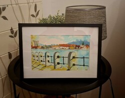 Tata tópart, aquarell