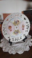 Antik kb. 1890–1920 XV. Lajos stílusú porcelán dísztál – romantikus jelenetek – rokokó revival