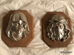 FALIDÍSZ - JÉZUS + MÁRIA - 2 db - 3 D - 18 x 15 x 7 cm - FÉM - FA  - HIBÁTLAN