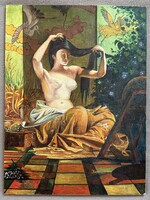 Japán nő (Japán nő toalettje) – Székely Bertalan utáni igényes festmény (30x40 cm, kartonvászon)