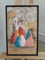 (FBL9) Szignózott orientalista életkép festmény 34x54 cm kerettel