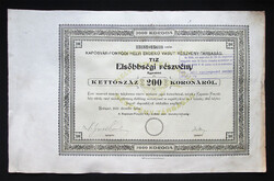 Kaposvár-Fonyódi HÉV elsőbbségi részvény 10x200 korona 1922
