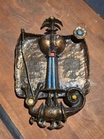 Lajos Muharos – Sárkányölő Szent György bronz falplasztika, 1970-es évek
