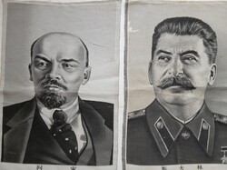 Kínai szőtt selyem Lenin, Sztálin kép