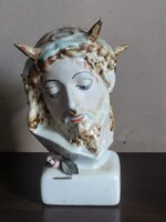 Retró porcelán Krisztus mellszobor töviskoronával (16 cm)