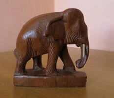 Régi vintage kézzel faragott teakfa elefánt szobor Thaiföld 10 cm