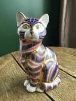 Régi porcelán Royal Crown Derby Imari macska figura, levélnehezék