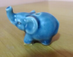 Régi retro miniatűr kék mázas kerámia elefánt figura mini füstölőtartó 4 cm