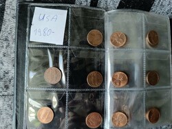 Óriási USA 1 Centes 60 DB 1980-tól érmegyűjtemény albummal hagyatékból egyben eladó