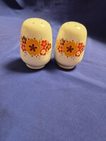 Alföldi porcelán narancssárga beála virág mintás sószóró párban