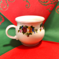 Retró rózsás pocakos porcelán bögre rózsás - virágmintás dekorációval