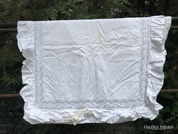 PÁRNAHUZAT - 80 x 80 cm - KÉZIMUNKA - CSIPKÉS - MONOGRAMOS - VASTAG - LENVÁSZON - HIBÁTLAN