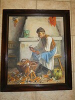 Horváth G. Andor Kukoricafosztás című festménye. Mérete: 50x60 cm