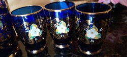 Bohemia Crystal Luxus Novoborská kobaltkék likőrös szett 18k arany és magas zománc díszítéssel