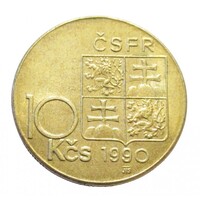 Csehszlovákia,10 korun 1990 MR - Tomas Masaryk politikus aUNC+ nikkel