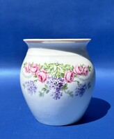 Antik Zsolnay porcelán hasas bögre csupor rózsa orgona (nefelejcs) virágfüzér mintával