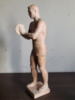 Grantner Jenő (1907-1983) – Signed Antique Terracotta Discus Thrower / Athlete Sculpture (36 cm)