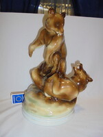 Zsolnay porcelán birkózó medvék figura, nipp