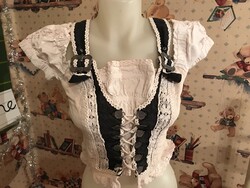 COUNTRY - FELSŐ - HÍMZETT - CSIPKE - LENVÁSZON - mell - 76 cm - hossz - 40 cm -  HIBÁTLAN