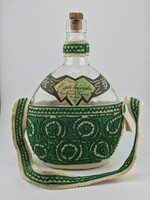 Retró Egri Leányka borosüveg / kulacs zöld posztótokban (2L)