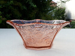 Antik Art deco rózsaszín 'Rosalin' üveg kínálótál, 1930-as évek