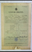 Antik Kántori Oklevél (Szeged, 1938)  Horthy-korból