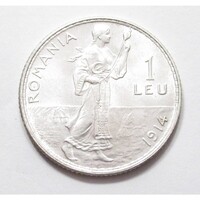 Románia,1 leu 1914 - Brüsszel aUNC+ ezüst 5g835