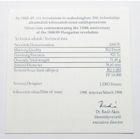 Magyarország,2000 forint 1998 - 1848-49-es forradalom és szabadságharc - Certifikáció