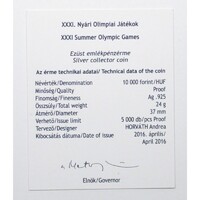 Magyarország,10000 forint 2016 PP - Riói Olimpia - Certifikáció