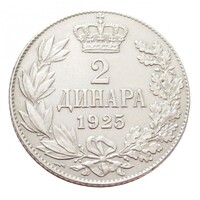 Jugoszlávia,2 dinara 1925 - Poissy EF+ nikkel