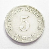 Németország,5 pfennig 1908 D EF nikkel