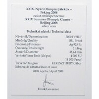 Magyarország,5000 forint 2008 - Pekingi Olimpia - Certifikáció