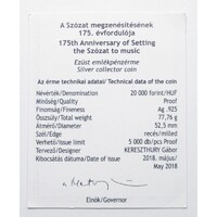 Magyarország,20000 forint 2018 PP - Szózat - Certifikáció