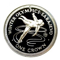 Man island, 1 crown 1984 PP - Sarajevo Winter Olympics aUNC+ nickel