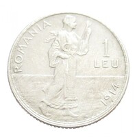 Románia,1 leu 1914 - Brüsszel VF ezüst 5g835