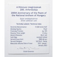 Magyarország,15000 forint 2023 PP - Himnusz - Certifikáció