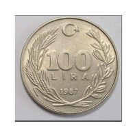 Törökország,100 lira 1987 aUNC+ nikkel