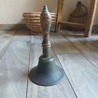 Masszív nagy antik bronz csengő, nyelv nélkül (27,5x15 cm)