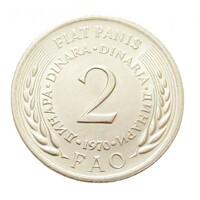 Jugoszlávia,2 dinara 1970 - FAO aUNC+ nikkel