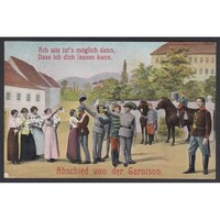 Ausztria,Búcsú a helyőrségtől - Szerelmes katonai képeslap 1915