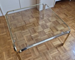 Vintage sárgaréz színű fémvázas üvegasztal / dohányzóasztal