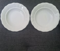 Antik Zsolnay porcelán fehér indamintás mélytányér pár (2 db) - 23 cm