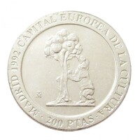 Spain, 200 pesetas 1992 - Madrid - European Capital of Culture - Bear and Mulberry EF+ nickel