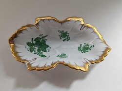 Herendi Apponyi Zöld (AV) levél alakú porcelán kínálótál – 7724/AV – kézzel festett – hibátlan