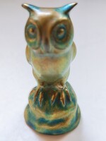 Ritka Zsolnay 9927 kis eozin bagoly figura – arany-türkiz máz – 7,5 cm
