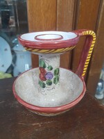 Olasz,Italy Deruta Grifo Kézi Festett,Virág Mintás Kerámia Gyertyatartó.10 cm.