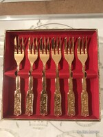 Cutlery Set - 6 pcs - Gold Plated - 24 Carat - Fork - 12.5 x 1.5 cm - Perfect Condition