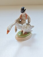 Herendi „Lúdas Matyi” porcelánfigura – libán ülő fiú – 411-es modell – jubileumi jelzéssel